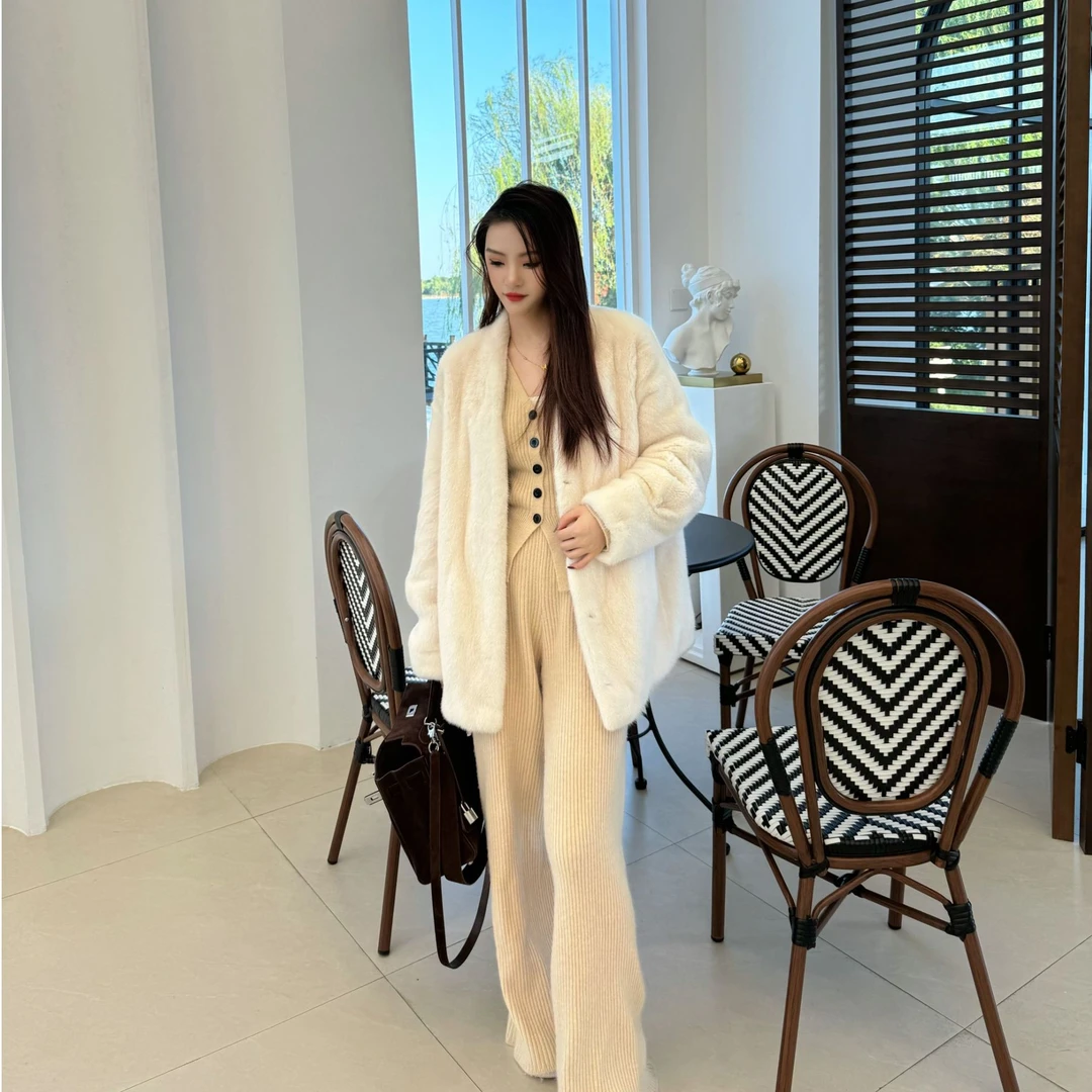 【嘟嘟】2024冬季新款轻奢进口水貂外套中长款韩版女22248