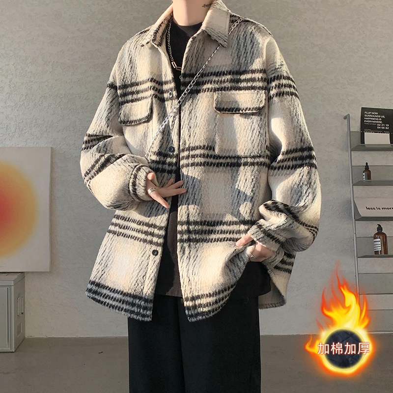 美拉德呢料外套男款秋冬季情侣休闲小香风格子夹克高级感痞帅衣服