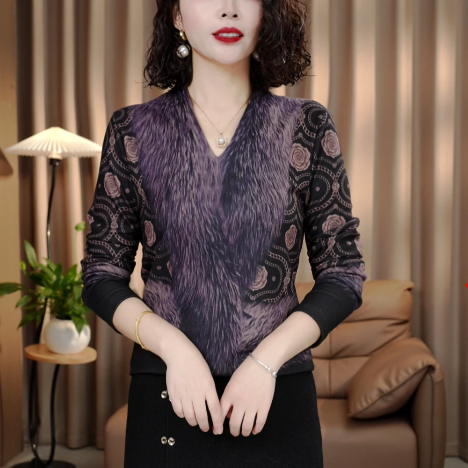 秋冬新款设计感印花时尚百搭洋气显瘦显白减龄气质轻奢女上衣