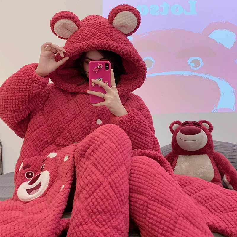 珊瑚绒夹棉睡袍女冬季睡衣2024年爆款连帽睡袍长款加绒加厚家居服