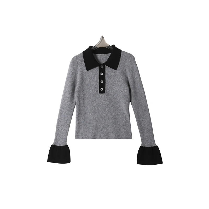 精致翻领高级感长袖女套头针织衫CEA6695