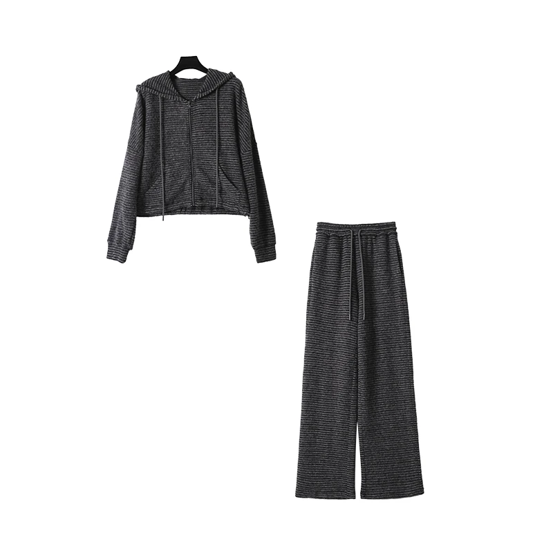 休闲松弛感条纹软粫秋冬长袖百搭宽松秋冬时尚套装CEA6938