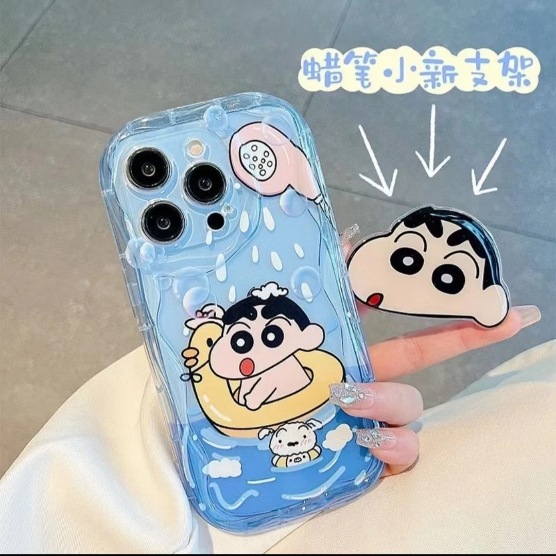 蜡笔小新支架适用苹果15手机壳华为vivo/oppo小米iPhone14pro硅胶