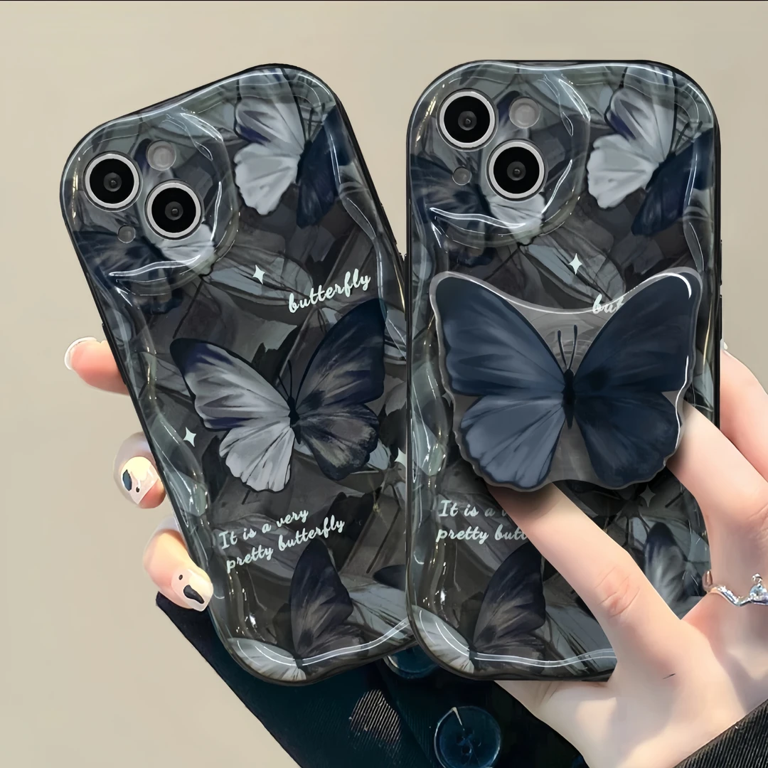 暗黑蝴蝶支架适用苹果14Promax手机壳iPhone13OPPO华为vivo硅胶套