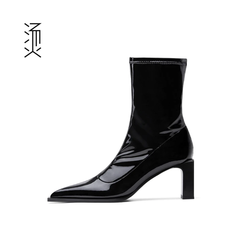 Feeeever/烫 社交女鞋[自]黑色尖头高跟中靴
