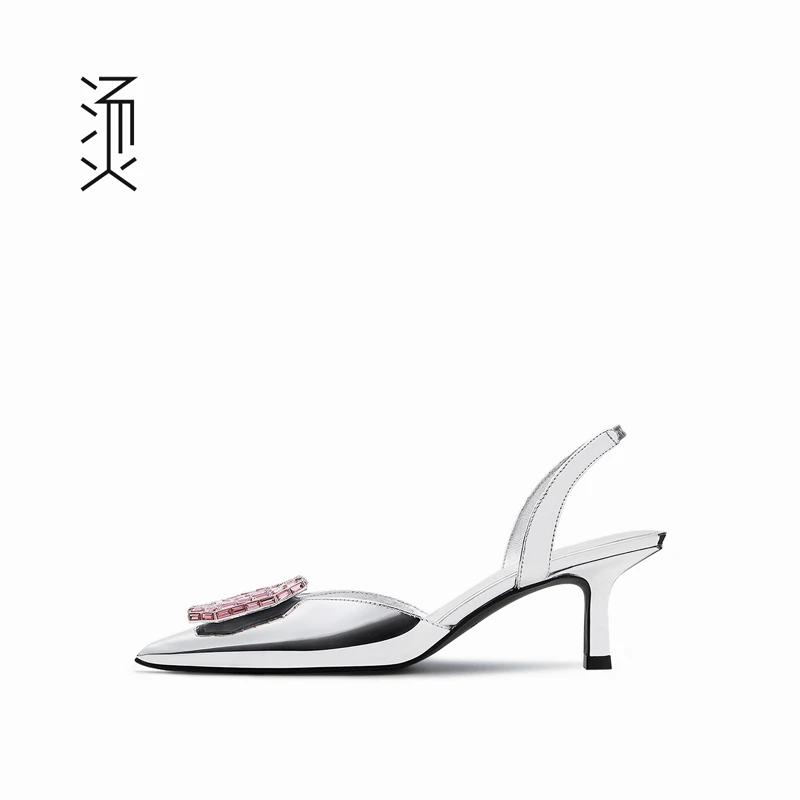 Feeeever/烫 社交女鞋粉钻饰一字带气质扣猫跟尖头鞋[左岸潇]
