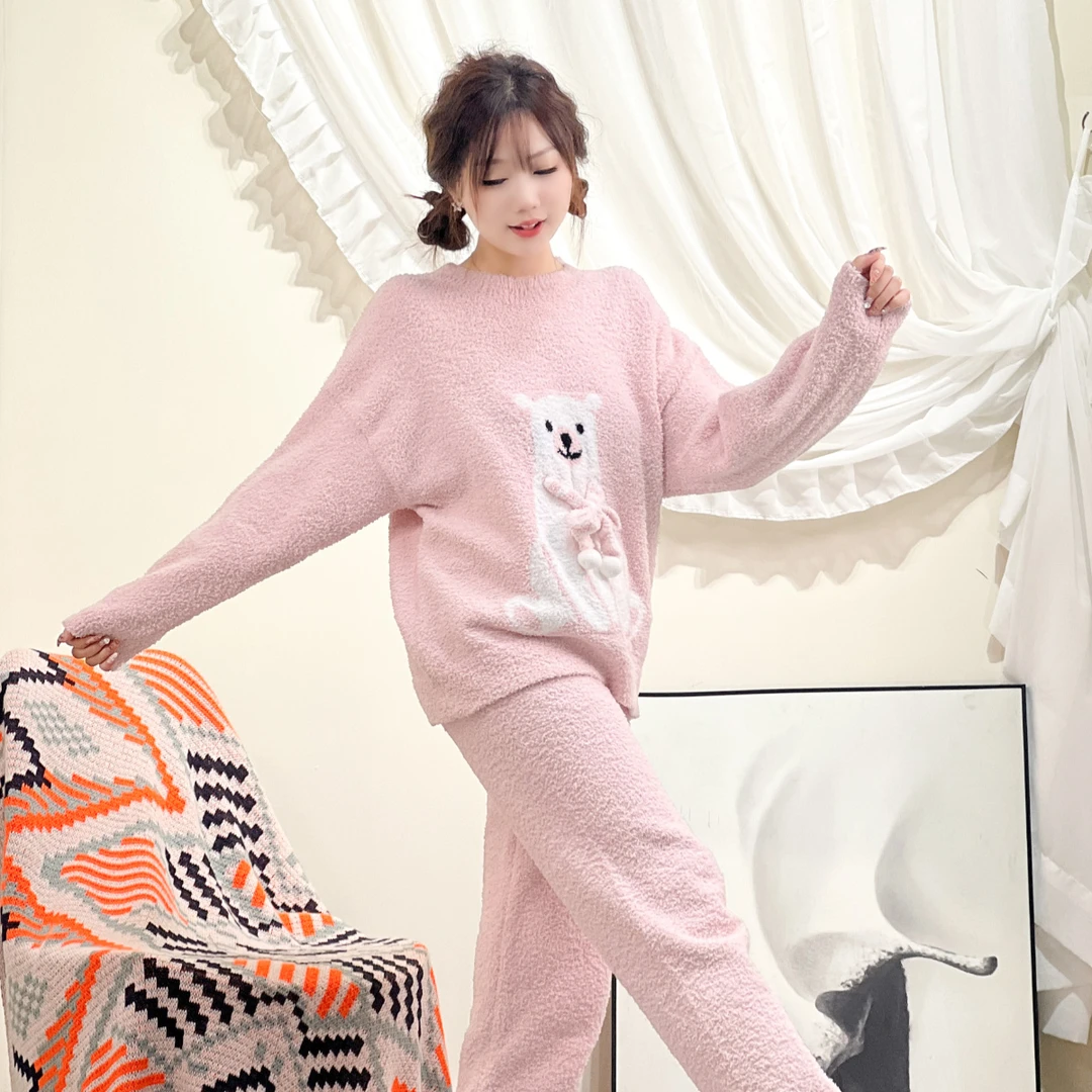 半边绒睡衣女秋冬保暖加绒加厚2025长袖软绵绵家居服宽松可外穿