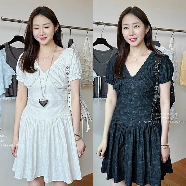 widelia2023韩版气质时尚法式设计感收腰连衣裙7533