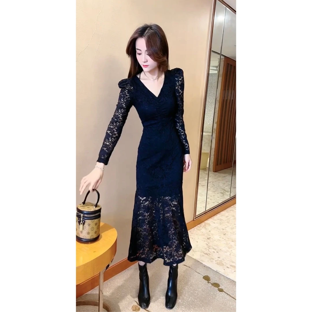 气质收腰显瘦鱼尾连衣裙