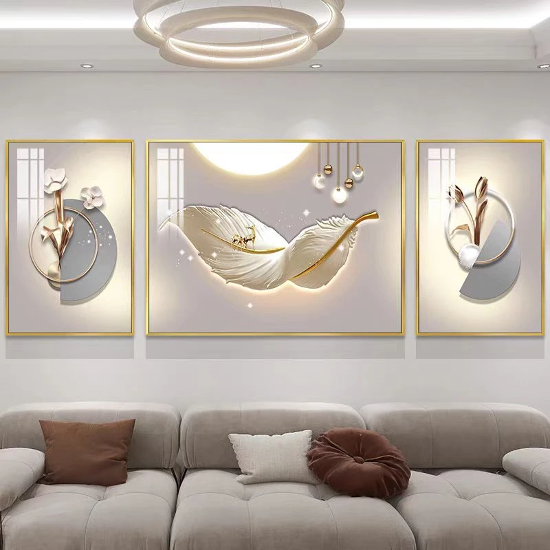 羽你一生客厅现代简约装饰画新中式三联画高档挂画沙发背景壁画