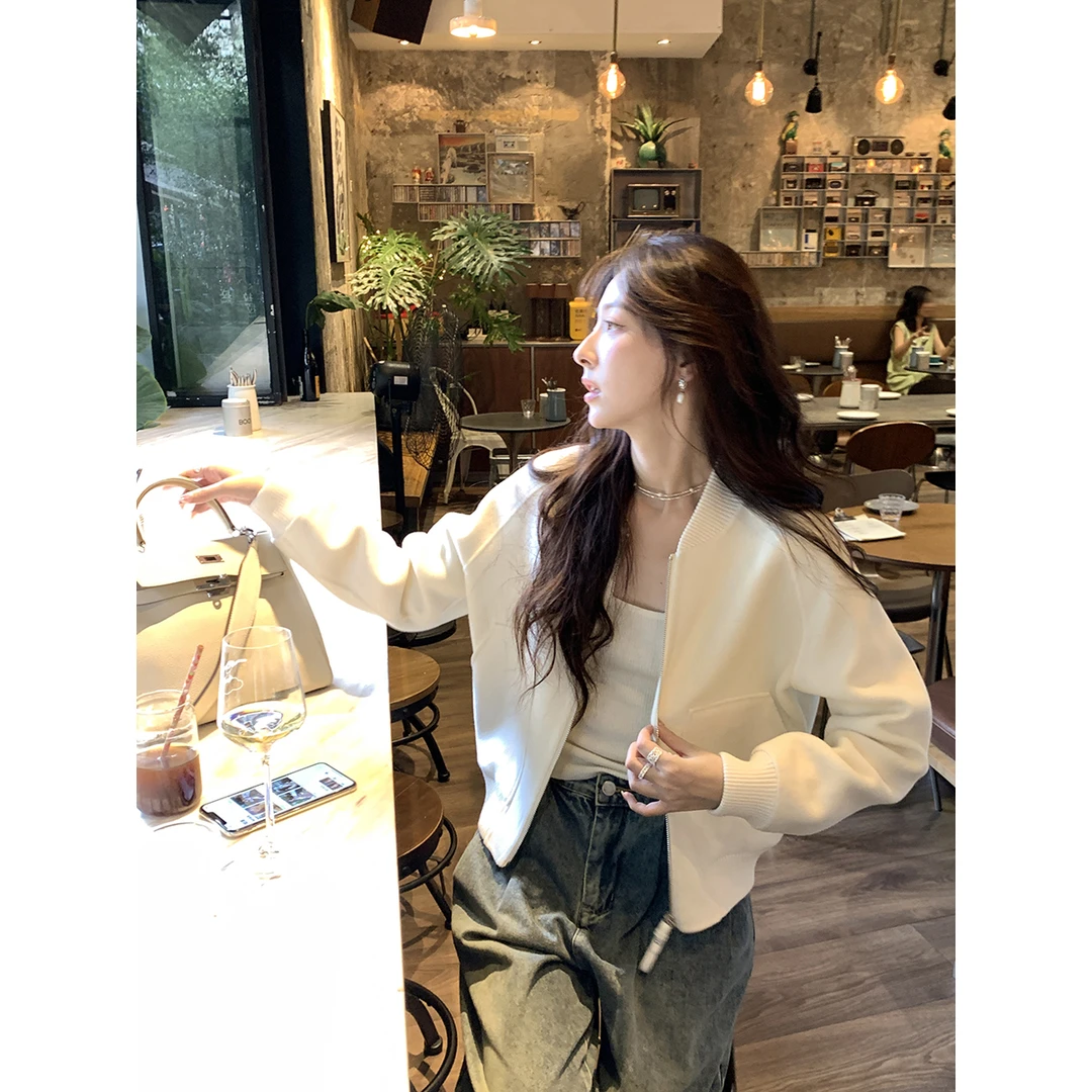 夏诗文ABOUT POEM 全羊毛双面呢棒球领短款外套女秋