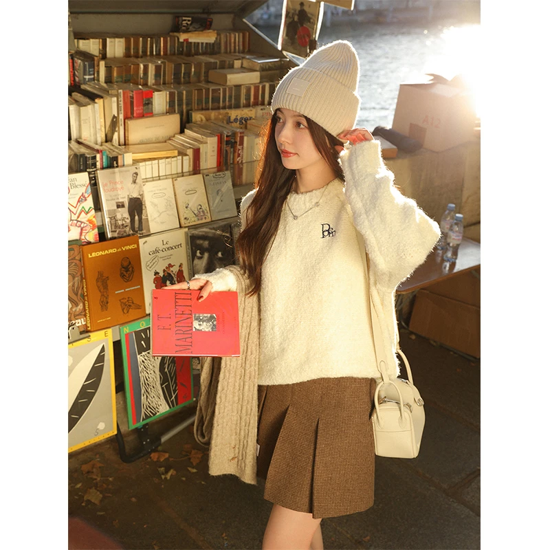 圈圈纱圆领插肩袖冬季针织毛衣女冬新款