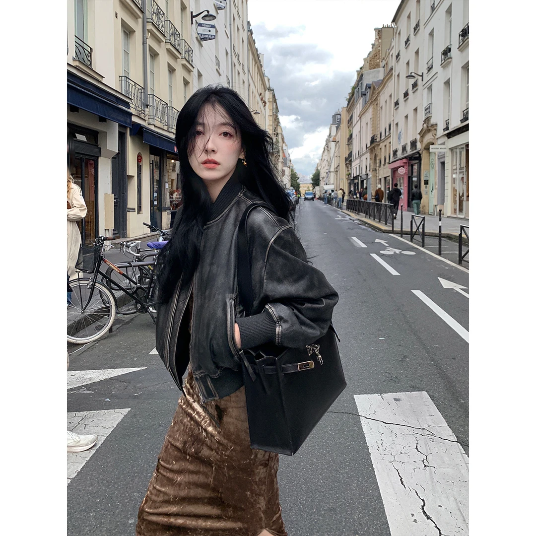 夏诗文ABOUT POEM 土耳其进口全植鞣夹棉短款皮衣女冬夹克