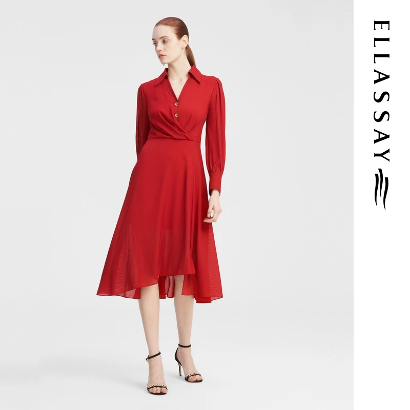 ELLASSAY歌力思新款桑蚕丝御姐风气质修身连衣裙女EWF343Y04800