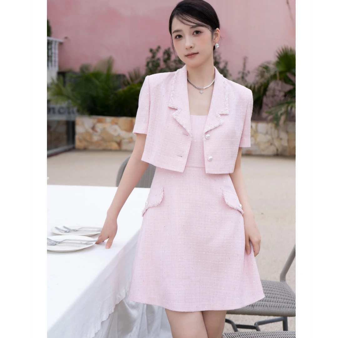 ELLASSAY歌力思夏季粉色小香风短款法式名媛连衣裙EWW341Y03800