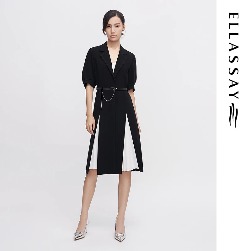 ELLASSAY歌力思夏季新款三醋酸黑白撞色商务连衣裙女EWF341Y07600