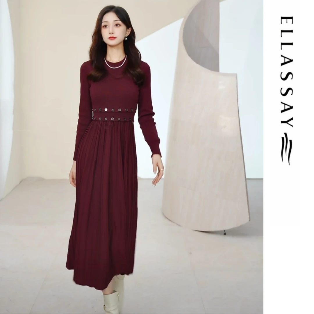 ELLASSAY歌力思黑色百搭修身打底针织气质毛衫连衣裙EWB334M01200