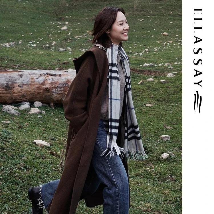 ELLASSAY歌力思绵羊毛优雅斗篷式连帽松弛感毛呢大衣EWB354D01700