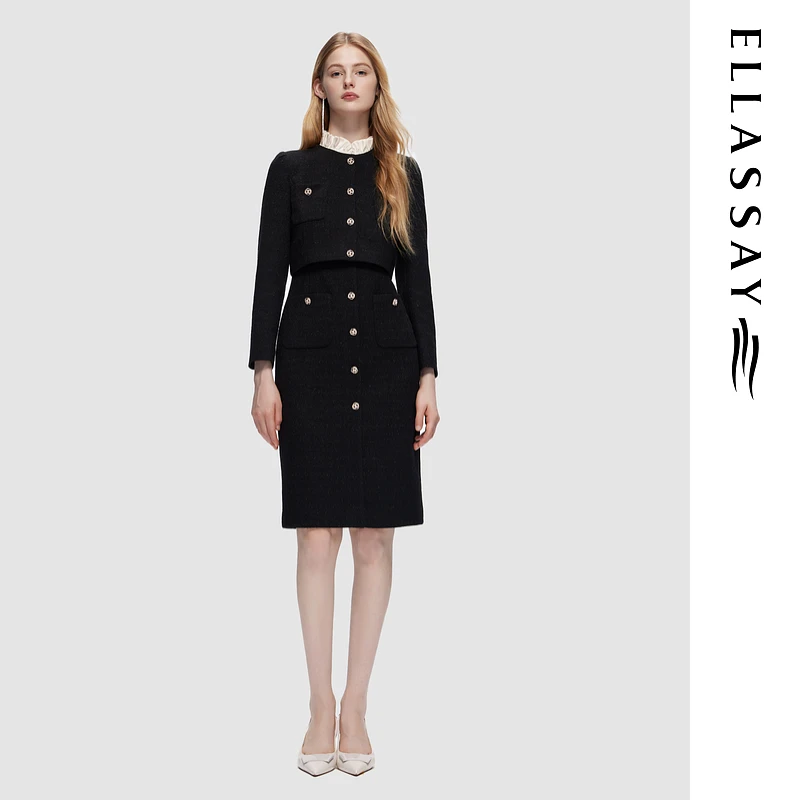 ELLASSAY歌力思新款时尚气质小香风连衣裙女EWD353Y05400