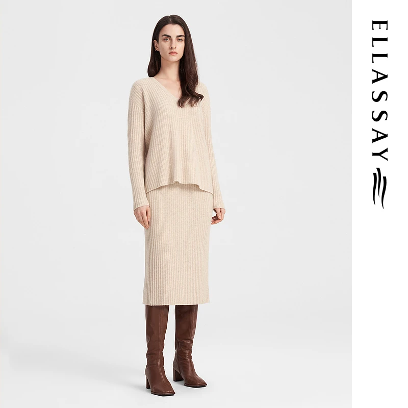 ELLASSAY歌力思流光风智性风绵羊毛宽松针织套装女EWB343M00800