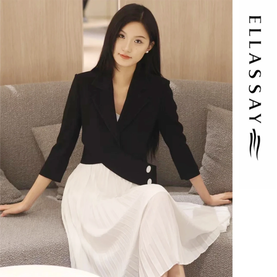 ELLASSAY歌力思新款黑色高定收腰不规则显瘦连衣裙EWF346Y12800