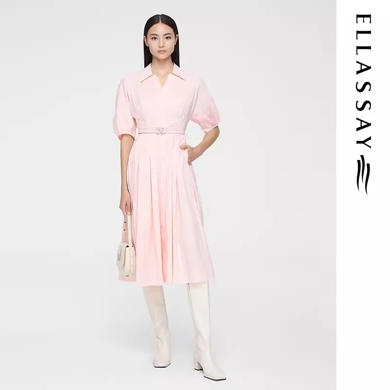 歌力思24夏新款温柔收腰法式初恋衬衫连衣裙EWW351Y00800