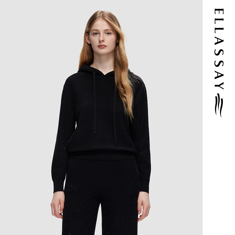 ELLASSAY歌力思秋季新款绵羊毛舒适连帽针织衫女EWU353M00500