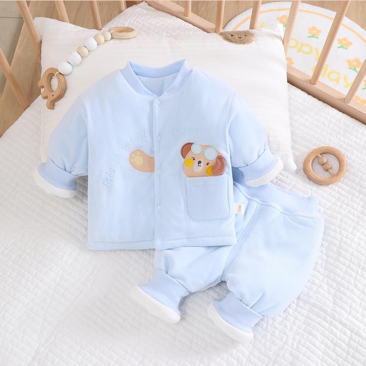 【暖暖绒套装】秋冬婴儿140g夹棉分体衣冬季加厚爬服冬季无骨哈衣