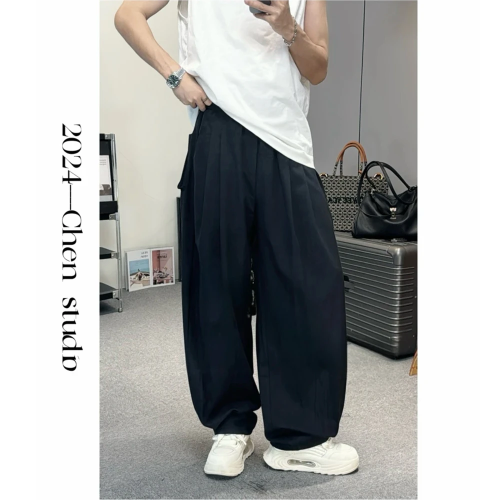2024秋冬新款休闲阔腿裤男慵懒风弯刀裤垂感拖地裤宽松百搭潮流