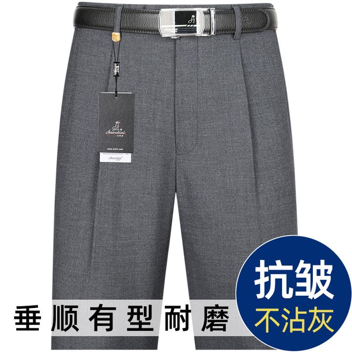 秋冬厚款男西裤中老年高腰深档直筒宽松免烫休闲正装长裤子爸爸装