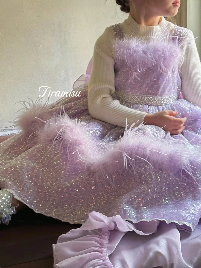 苏家2024秋冬新款女童公主裙儿童裙生日礼服演出服背心连衣裙