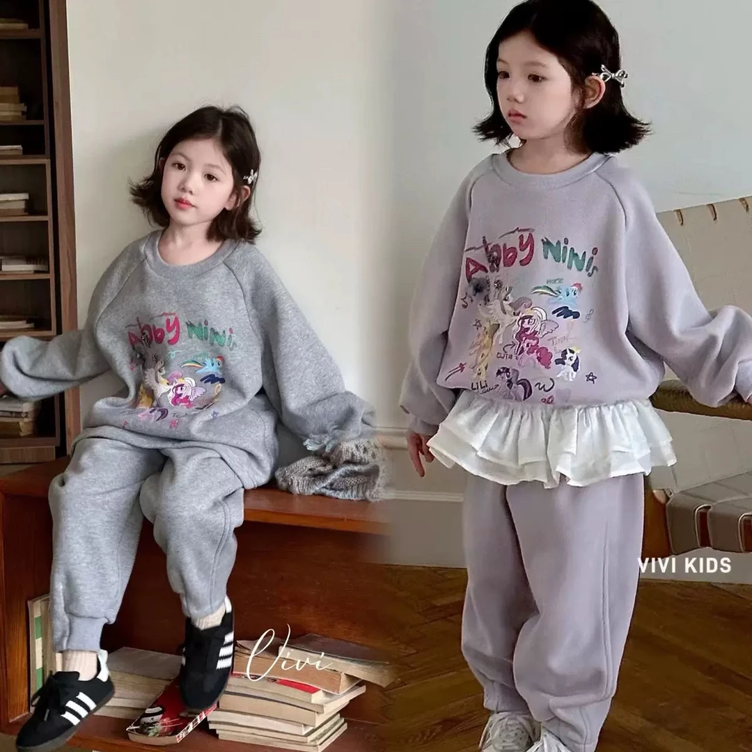 Vivi正品套装24秋冬新款儿童洋气时髦卫衣儿童卡通休闲宽松两件套