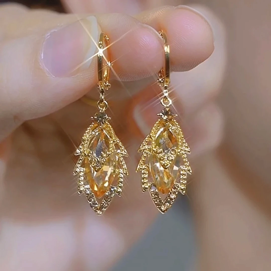 铜合金耳饰 秋冬新款金枝玉叶美拉德双层叶子气质小众设计耳环