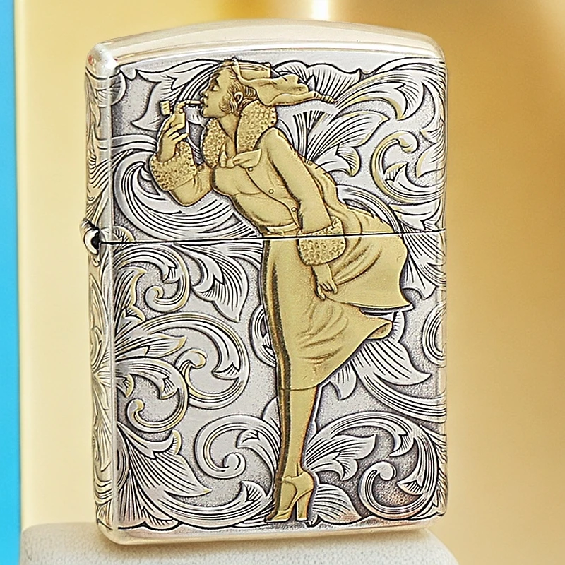 zippo打火机正品镀银鎏金唐草风女盔甲机男士防风之宝DY9912DK