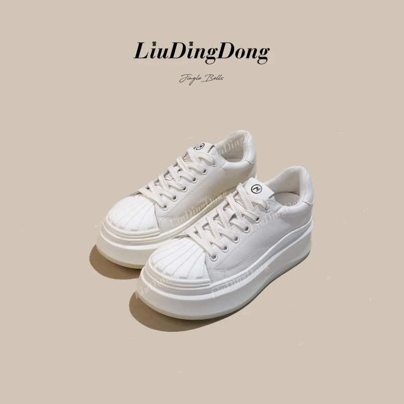 【刘叮咚女鞋】2024清仓福利潮流厚底贝壳头板鞋小白鞋休闲鞋856-1