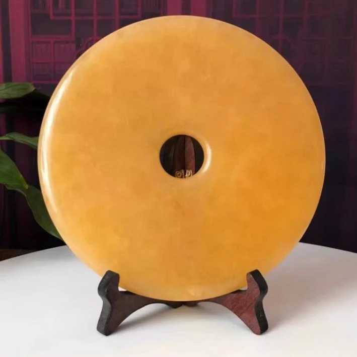 黄玉石平安扣玉璧玉盘摆件家居客厅玄关新中式办公室桌面开业礼品