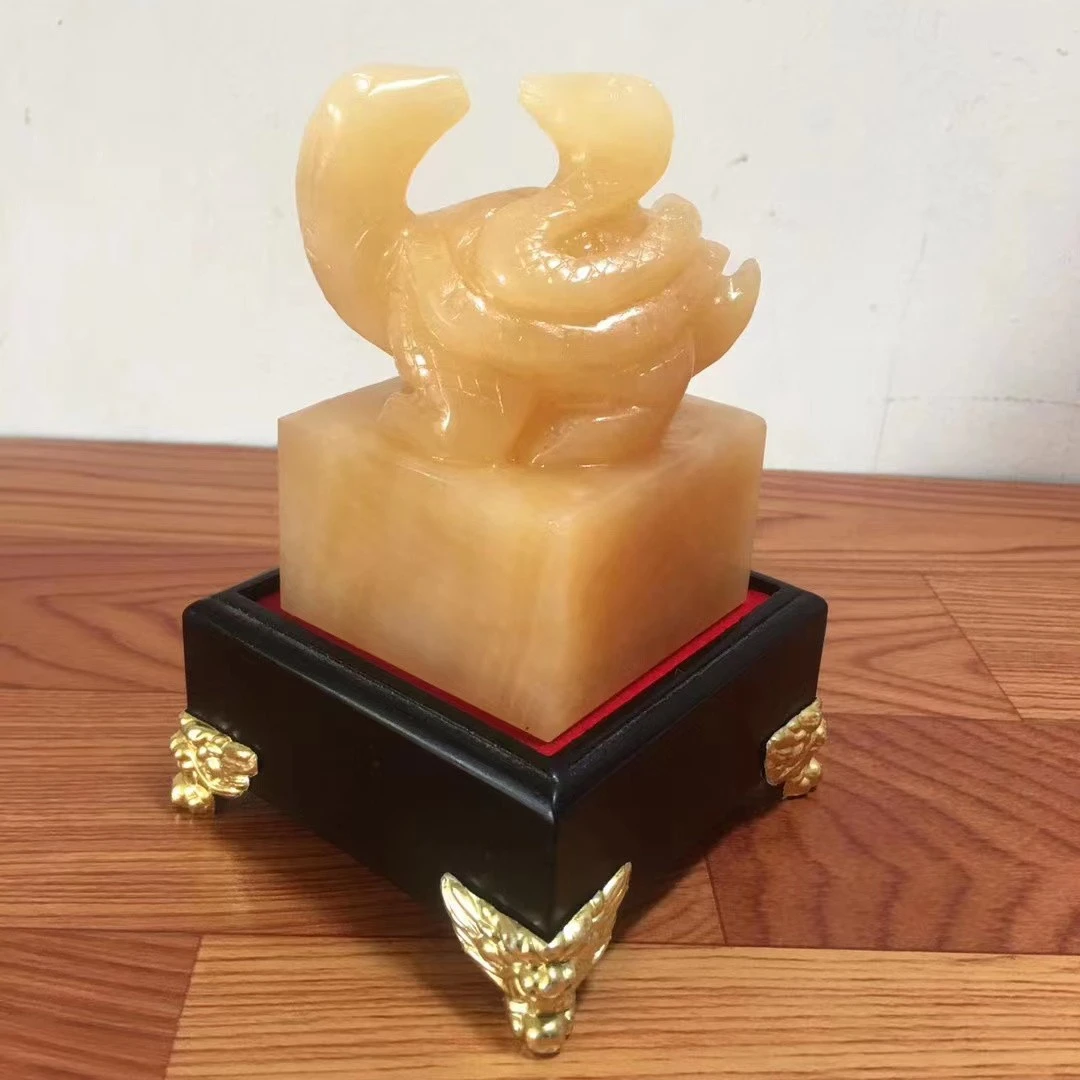 米黄玉玄武印章玉玺摆件办公室客厅乔迁开业送礼八卦玄武印摆设