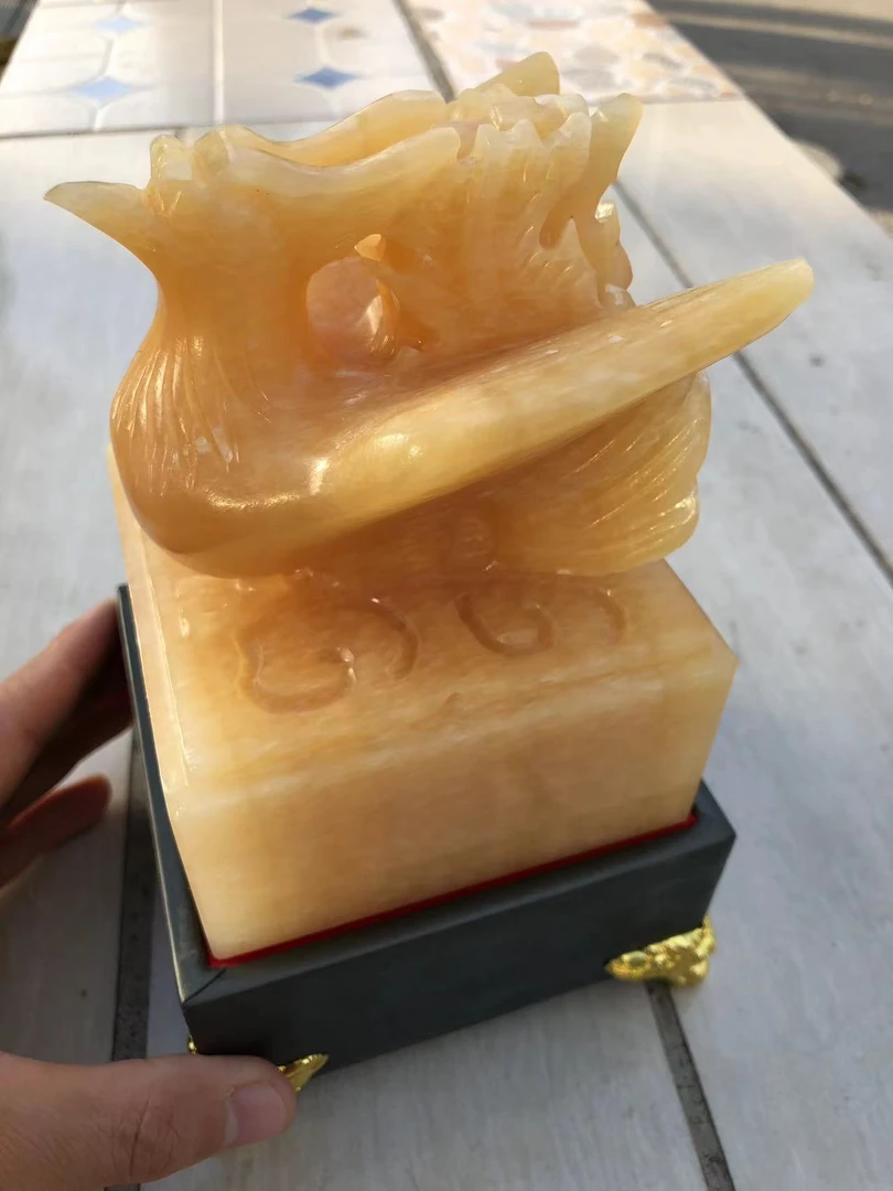 天然黄玉石凤凰印章玉玺四方神兽摆件朱雀家居客厅玄关凤印装饰