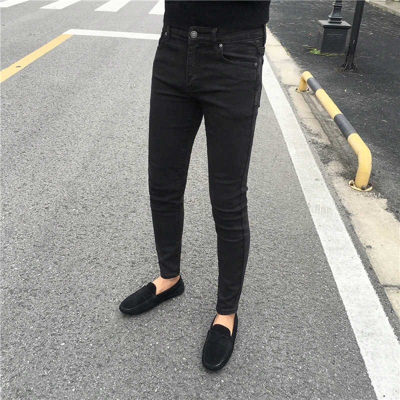 牛仔裤男修身小脚黑灰色韩版潮流潮牌高端休闲百搭秋冬新款九分裤