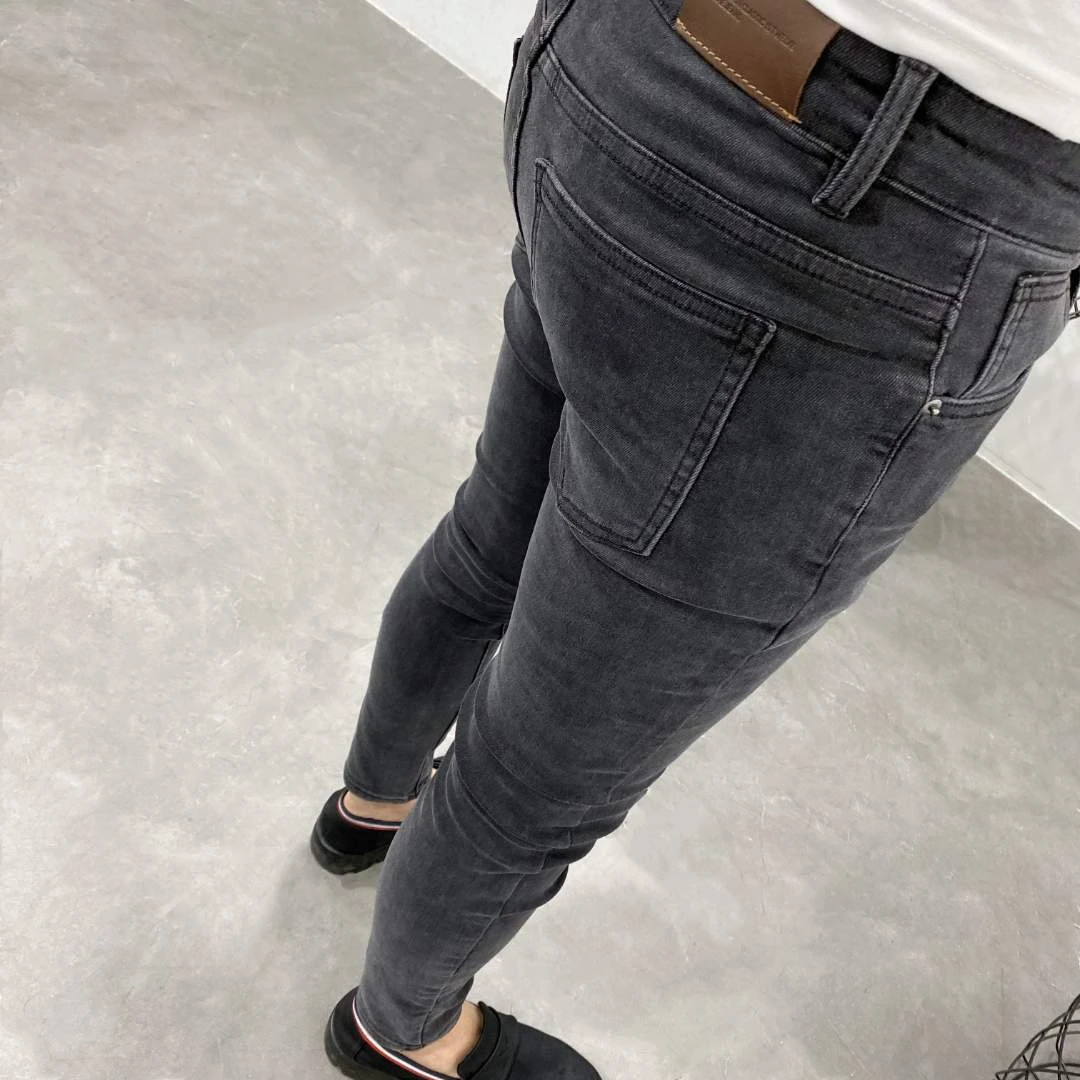 一条时尚百搭灰黑色修身小脚牛仔长裤男士潮牌夏秋青年弹力中低腰