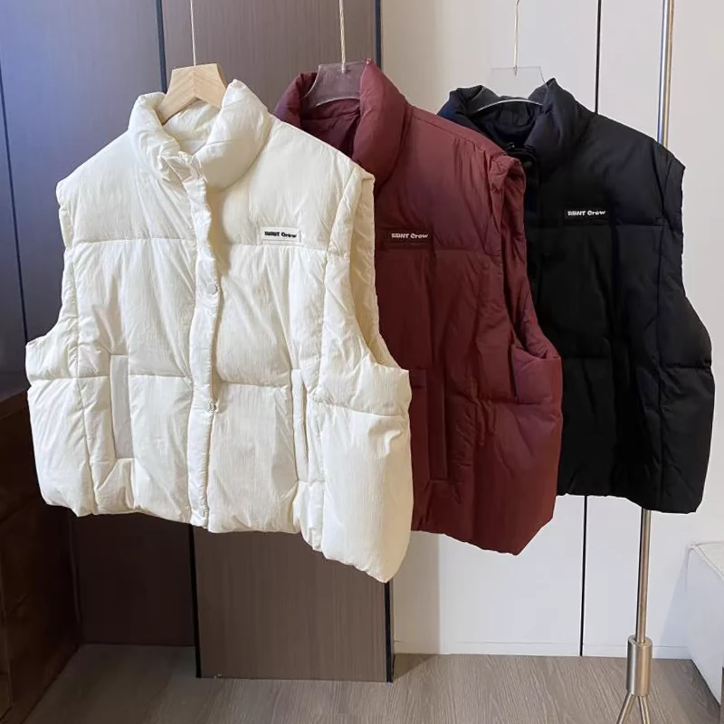 秋冬短款羽绒马甲2024韩版新款白鸭绒宽松立领百搭背心坎肩马夹潮