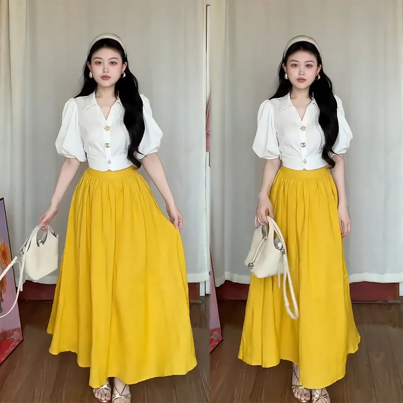 絮色设计感气质小众纽扣泡泡袖衬衫夏季新款洋气减龄百搭短上衣女