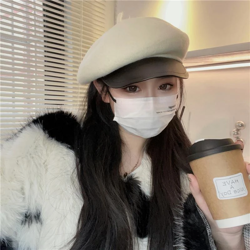 甸想2023优雅气质贝雷帽子女秋冬日系复古百搭皮檐鸭舌八角帽
