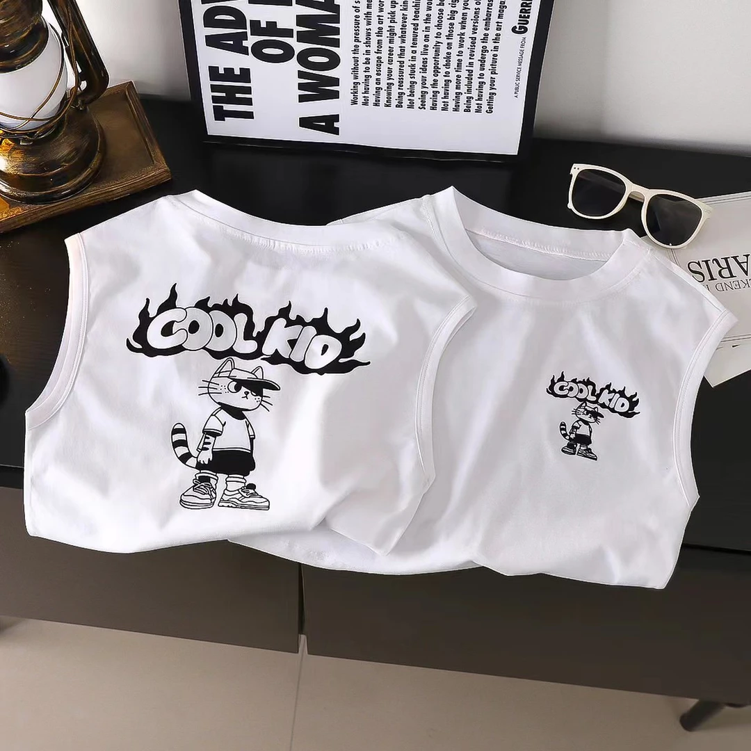 100%纯棉背心单件上衣儿童夏季无袖百搭短袖