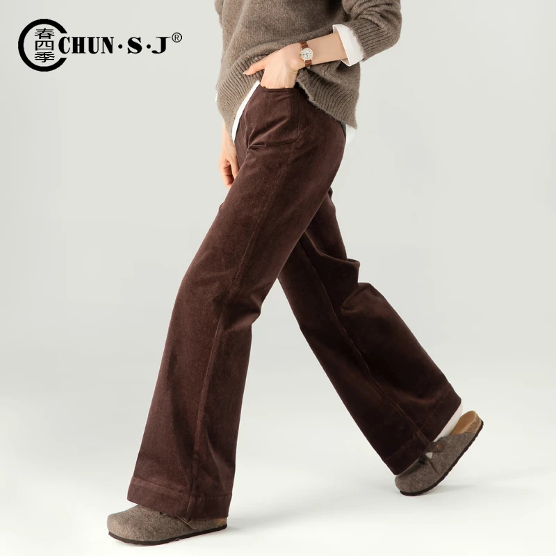 加绒复古棕色灯芯绒喇叭裤女冬款2025新款高腰显瘦休闲裤微喇长裤