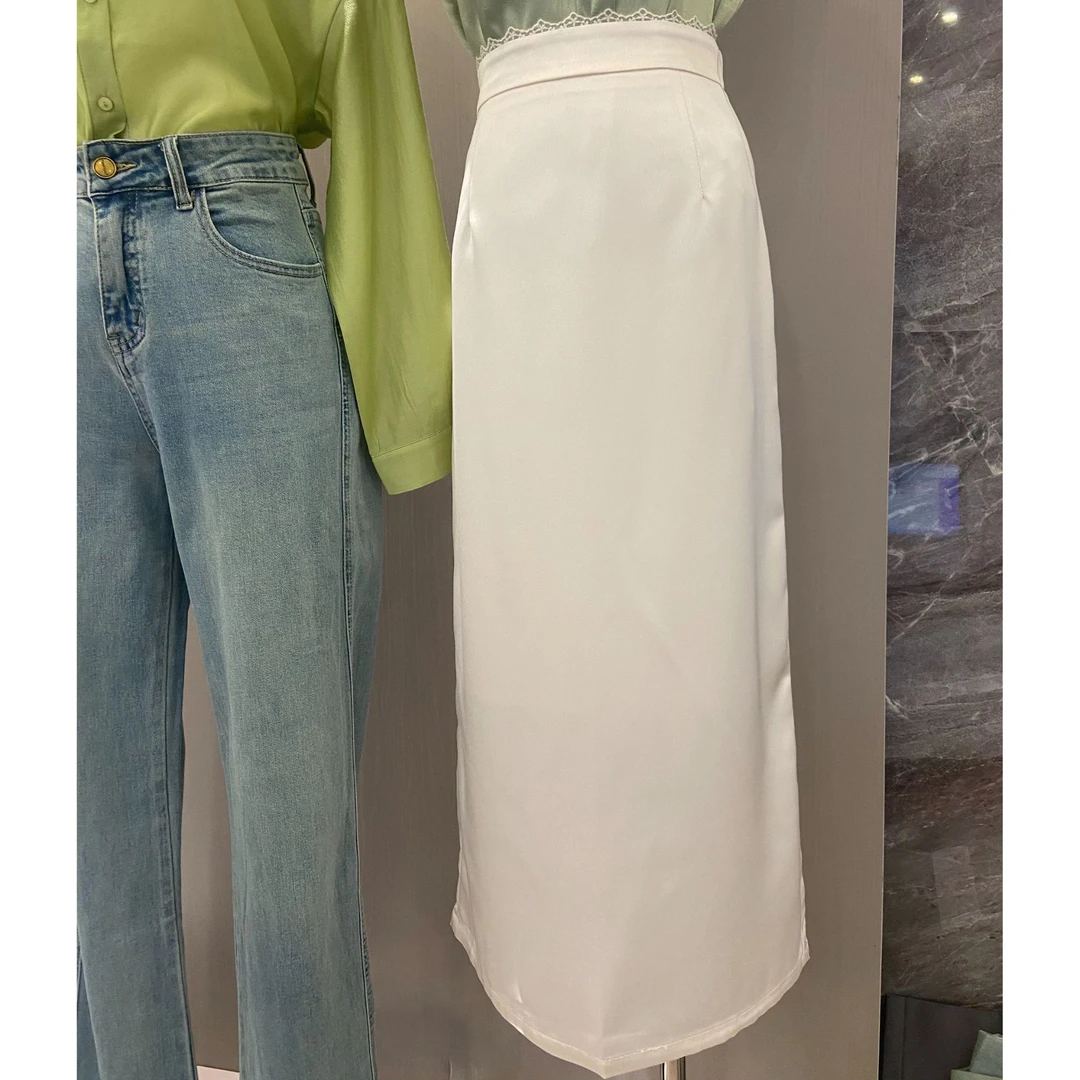 蕾丝花边醋酸面高级感半身裙夏季高腰显瘦包臀中长裙116