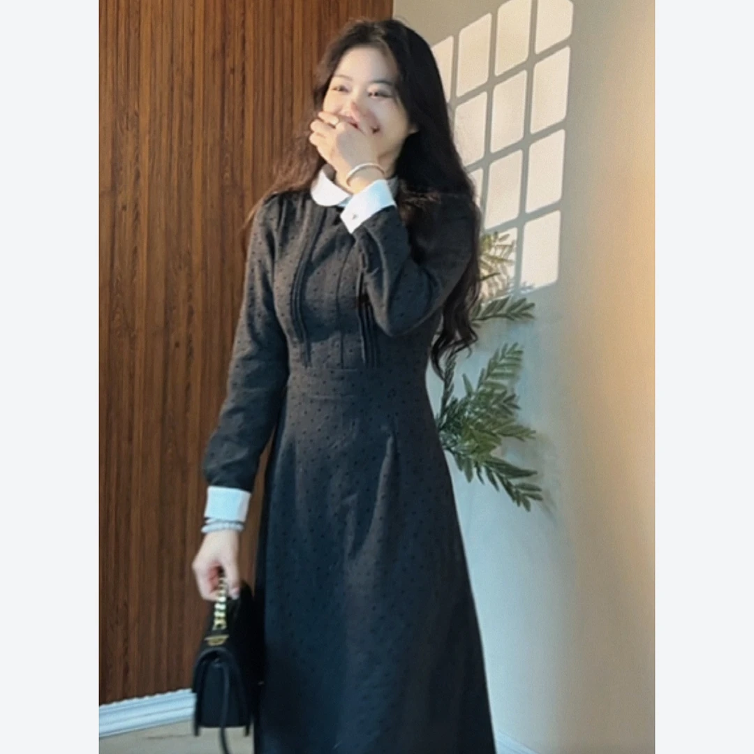 -柏林夜曲 显瘦长袖复古女装连衣裙秋冬款显白连衣裙气质