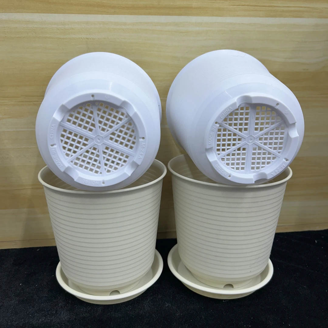 4个【口径18高18左右】180彩色罗纹花盆带托盘