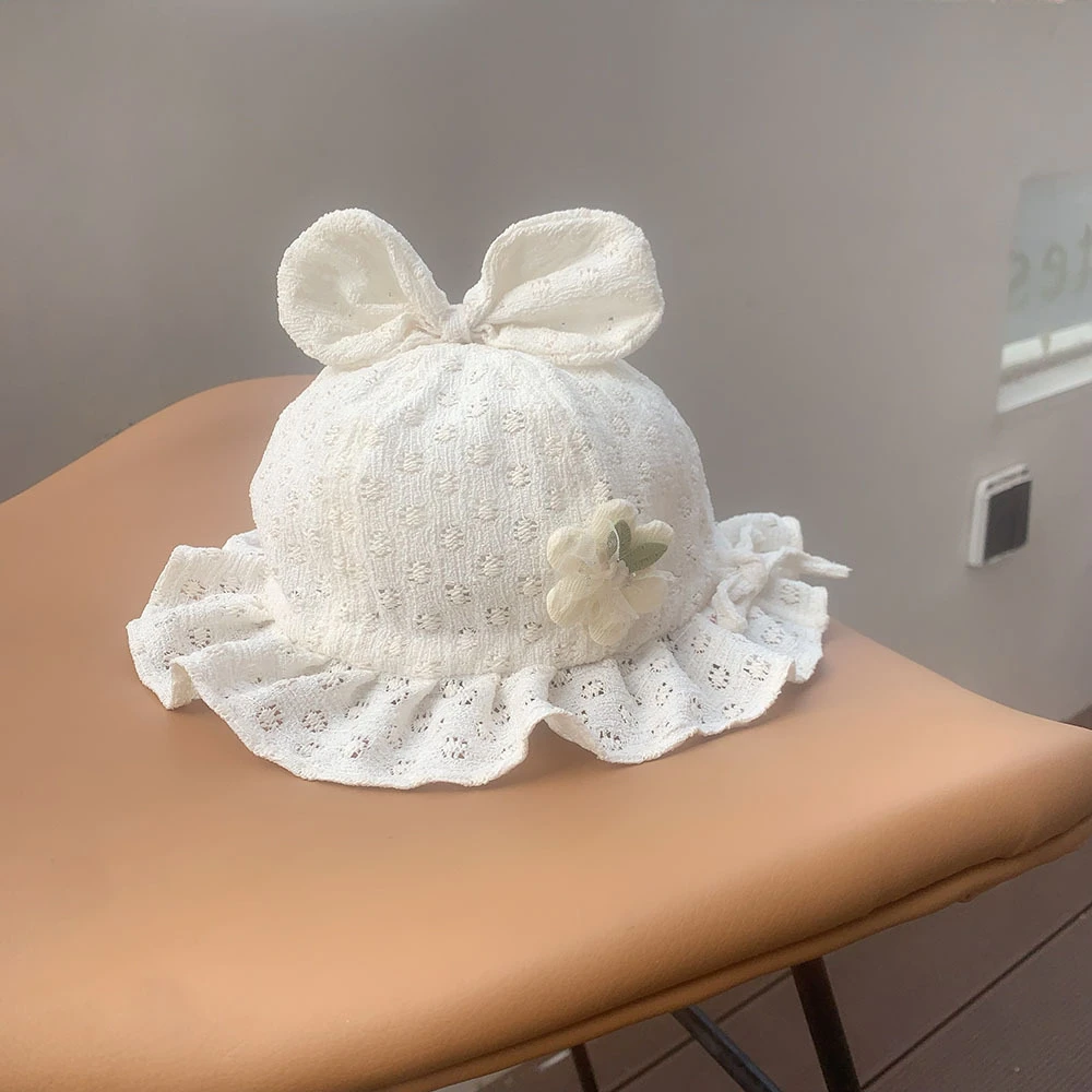 女宝宝6-12个月渔夫帽盆帽蕾丝花边帽薄款外出婴儿可调节帽子