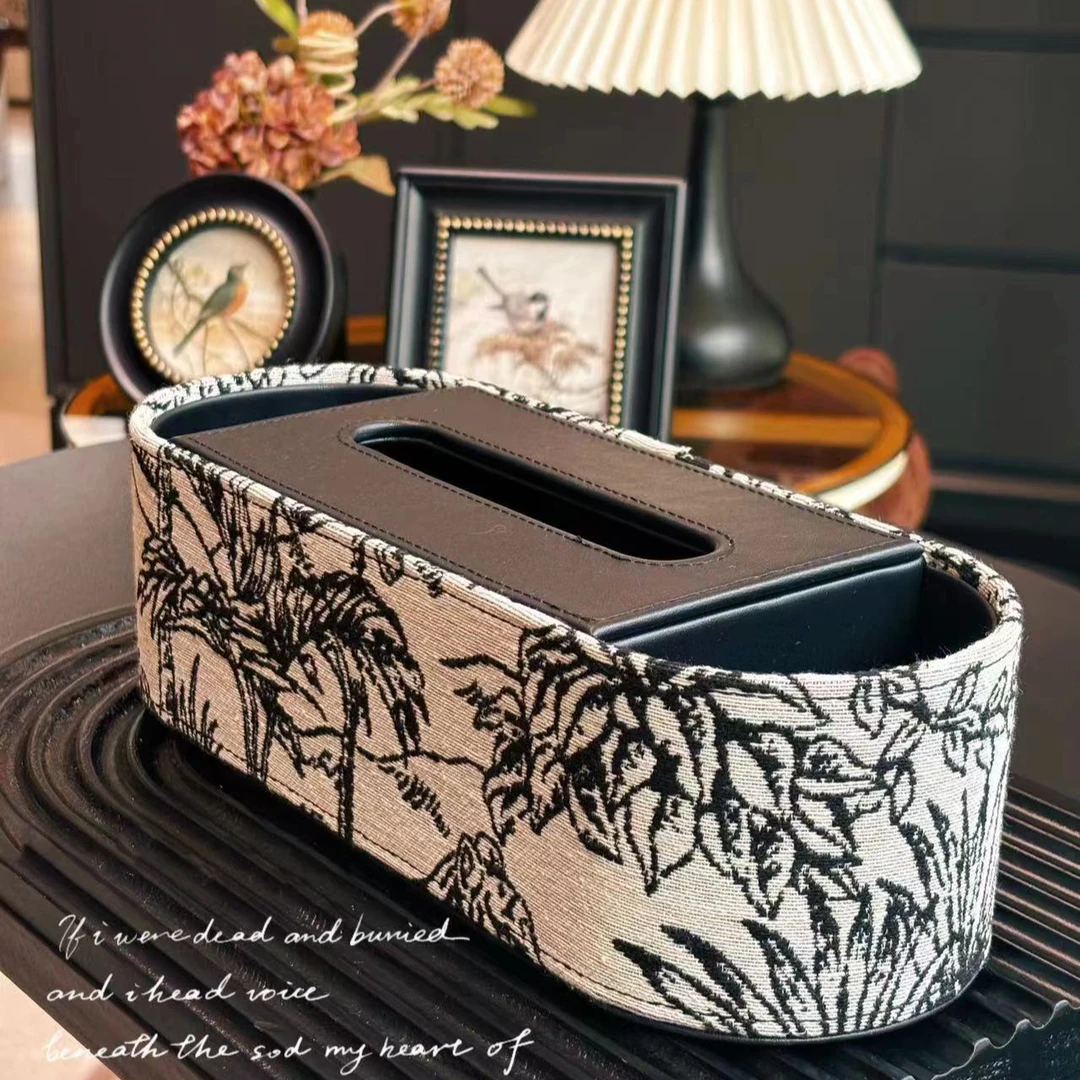 Miss House高级感复古印花皮质纸巾盒客厅法式多功能遥控器收纳